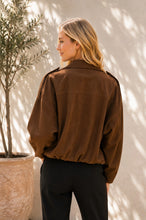 Load image into Gallery viewer, Sew in Love Faux Suede Oversized Bomber Jacket in Mocha
