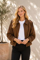 Sew in Love Faux Suede Oversized Bomber Jacket in Mocha