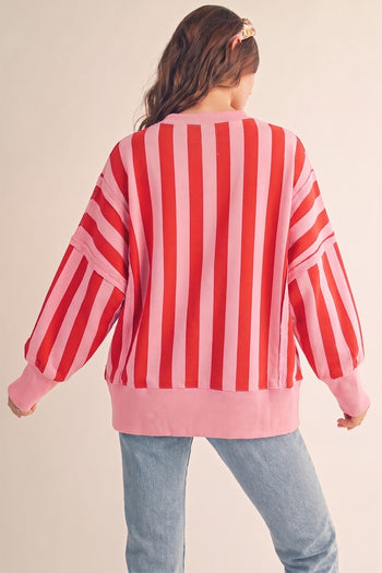 LovLov Oversized Striped Sweatshirt Featuring Bold Neon Patches Top in MERRY