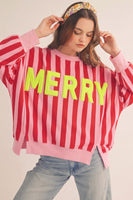LovLov Oversized Striped Sweatshirt Featuring Bold Neon Patches Top in MERRY