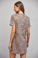 FATE Animal Print Faux Suede Shift Dress in Mauve Brown