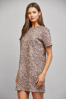 FATE Animal Print Faux Suede Shift Dress in Mauve Brown