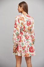 Load image into Gallery viewer, FATE Floral Print Waist Tie Mini Dress in Cream Multi
