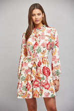 Load image into Gallery viewer, FATE Floral Print Waist Tie Mini Dress in Cream Multi
