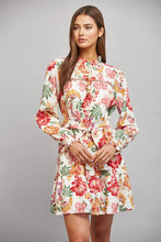 Load image into Gallery viewer, FATE Floral Print Waist Tie Mini Dress in Cream Multi
