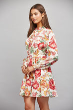 Load image into Gallery viewer, FATE Floral Print Waist Tie Mini Dress in Cream Multi
