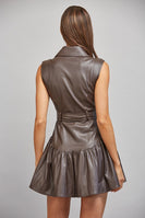 FATE Faux Leather Belted Mini Dress in Choco Brown