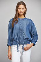 FATE Adjustable Hem Tencel Jacket in Dark Denim Blue