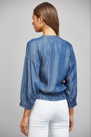 FATE Adjustable Hem Tencel Jacket in Dark Denim Blue