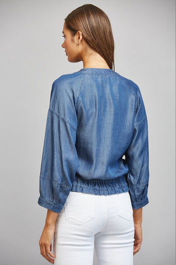 FATE Adjustable Hem Tencel Jacket in Dark Denim Blue