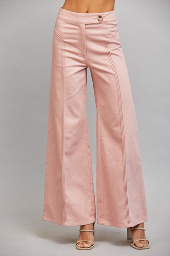 FATE Vertical Seam Detail High Waisted Flare Pants in Muted Blush Pink