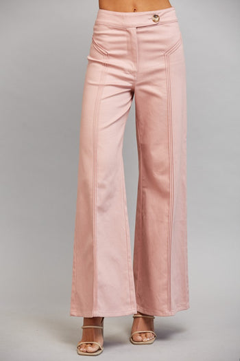 FATE Vertical Seam Detail High Waisted Flare Pants in Muted Blush Pink