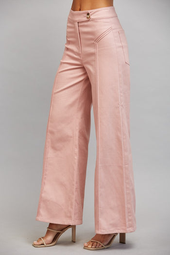 FATE Vertical Seam Detail High Waisted Flare Pants in Muted Blush Pink