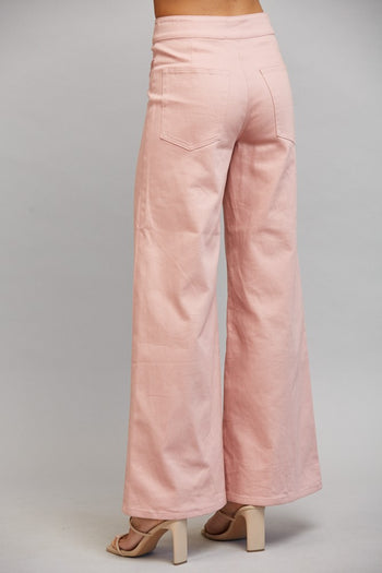 FATE Vertical Seam Detail High Waisted Flare Pants in Muted Blush Pink