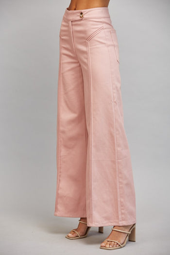 FATE Vertical Seam Detail High Waisted Flare Pants in Muted Blush Pink