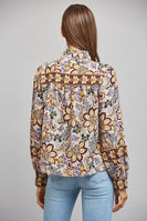 FATE Mixed Print Button Down Blouse in Beige Multi