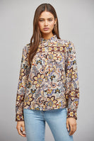 FATE Mixed Print Button Down Blouse in Beige Multi