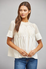 Load image into Gallery viewer, FATE Sheer Mesh Upper Panel Lace Applique Detail Faux Suede Top in Ivory
