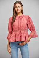 FATE Lace Insert Peplum Style Top in Slate Rose