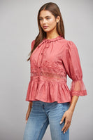 FATE Lace Insert Peplum Style Top in Slate Rose
