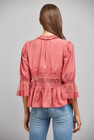 FATE Lace Insert Peplum Style Top in Slate Rose
