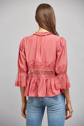 FATE Lace Insert Peplum Style Top in Slate Rose