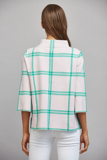 FATE Plaid Pattern Mock Neck Sweater in Pastel Pink Green