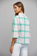 FATE Plaid Pattern Mock Neck Sweater in Pastel Pink Green