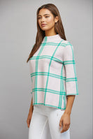 FATE Plaid Pattern Mock Neck Sweater in Pastel Pink Green