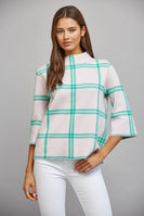 FATE Plaid Pattern Mock Neck Sweater in Pastel Pink Green