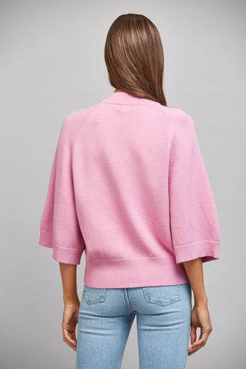 FATE V-neckline Button Down 3/4 Sleeve Cardigan in Candy Pink
