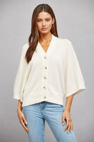 FATE V-neckline Button Down 3/4 Sleeve Cardigan in Cream