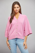 Load image into Gallery viewer, FATE V-neckline Button Down 3/4 Sleeve Cardigan in Candy Pink
