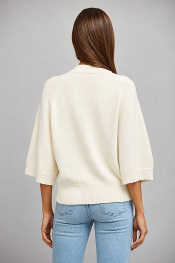 FATE V-neckline Button Down 3/4 Sleeve Cardigan in Cream