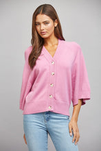 Load image into Gallery viewer, FATE V-neckline Button Down 3/4 Sleeve Cardigan in Candy Pink
