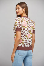 Load image into Gallery viewer, FATE Floral and Leopard Jacquard Knit Short Puff Sleeve Sweater in Cream Brown
