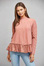 Load image into Gallery viewer, FATE Mixed Media Cable Knit Sweater in Dusty Rose
