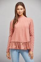 FATE Mixed Media Cable Knit Sweater in Dusty Rose