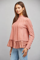 FATE Mixed Media Cable Knit Sweater in Dusty Rose