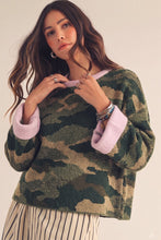 Load image into Gallery viewer, LovLov Camo Contrast Cuff Sweater in Camo Pink
