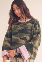 Load image into Gallery viewer, LovLov Camo Contrast Cuff Sweater in Camo Pink
