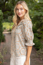 Load image into Gallery viewer, VOY Geometric Velvet Jacquard Top in Taupe
