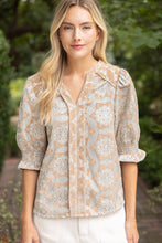 Load image into Gallery viewer, VOY Geometric Velvet Jacquard Top in Taupe
