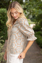 Load image into Gallery viewer, VOY Geometric Velvet Jacquard Top in Taupe

