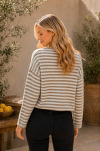 Load image into Gallery viewer, Sew in Love Striped Crew Neck Long Sleeve Top with Button Details in Oatmeal/White
