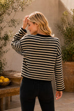Load image into Gallery viewer, Sew in Love Striped Crew Neck Long Sleeve Top with Button Details in Black/Mocha
