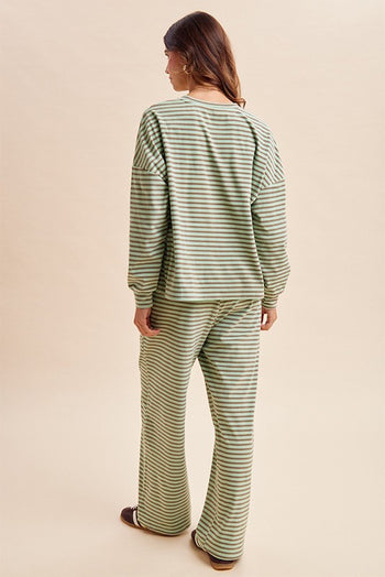 AnnieWear Striped Brush Knit Top & Wide Leg Pants Set in Mint