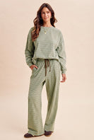 AnnieWear Striped Brush Knit Top & Wide Leg Pants Set in Mint
