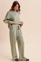 AnnieWear Striped Brush Knit Top & Wide Leg Pants Set in Mint
