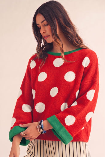 LovLov Polka Dots Effortless Everyday Sweater in Red Dots